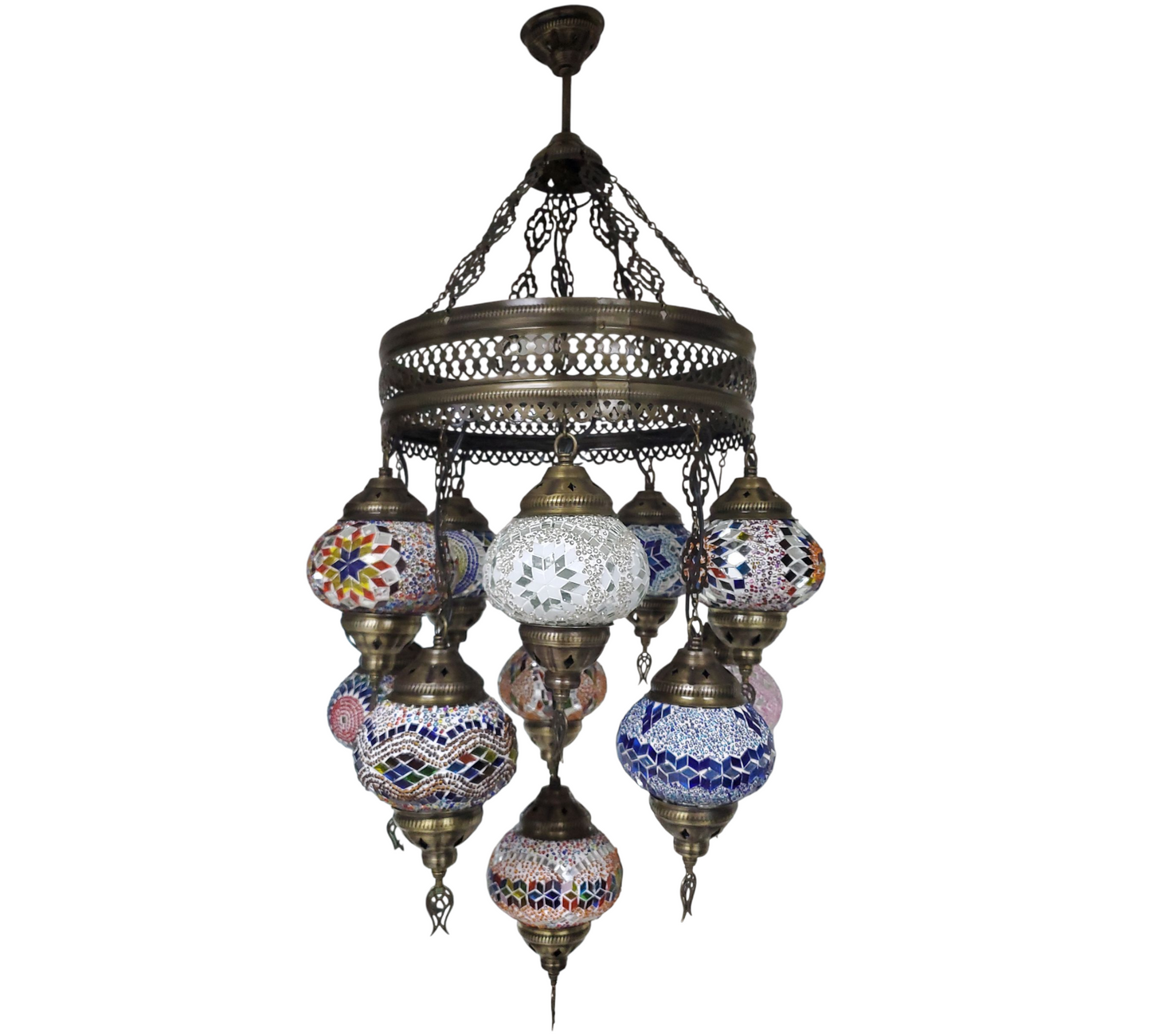 11-in-1 Turkish Mosaic Hanging Lamp – Round Shape