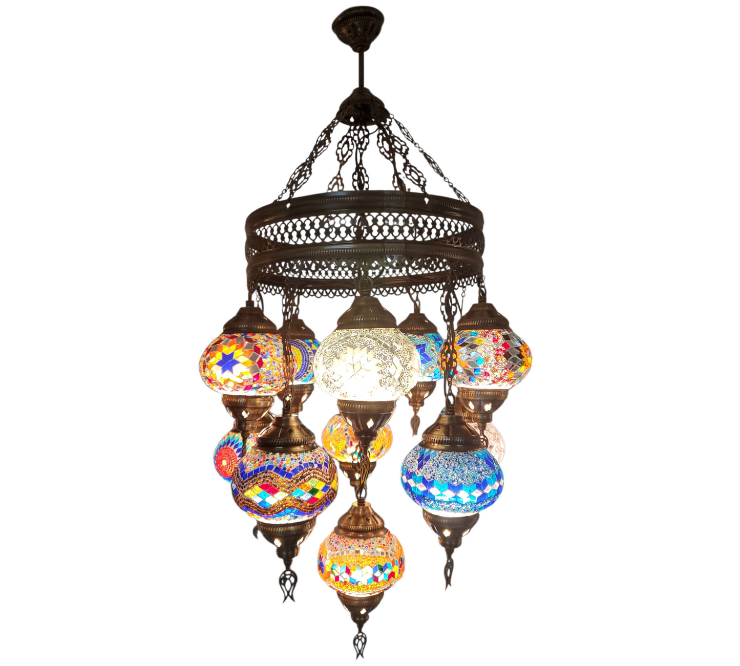 11-in-1 Turkish Mosaic Hanging Lamp – Round Shape