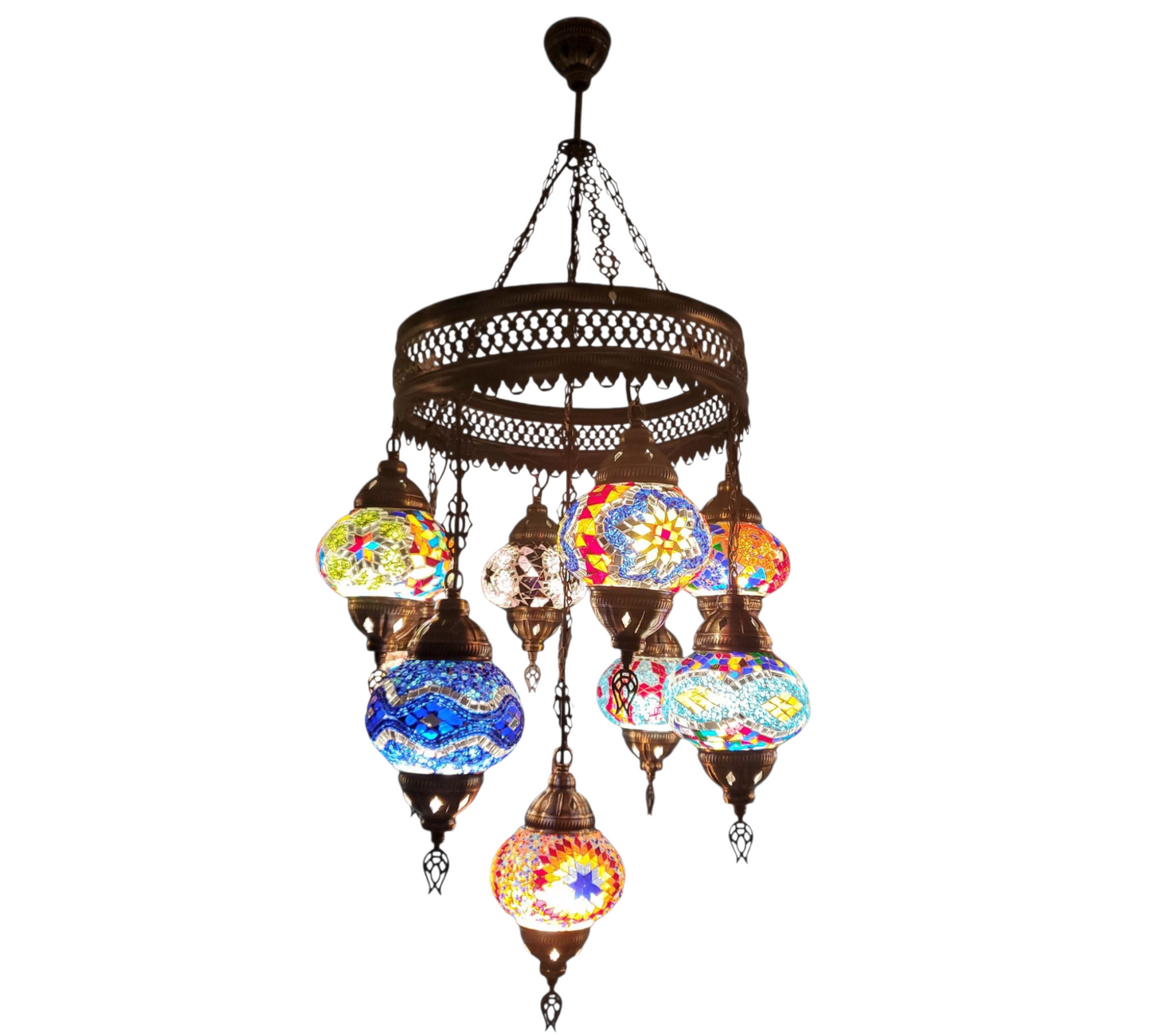 9-in-1 Turkish Mosaic Hanging Lamp – Round Shape