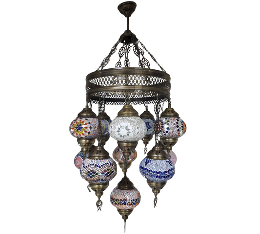 11-in-1 Turkish Mosaic Hanging Lamp – Round Shape