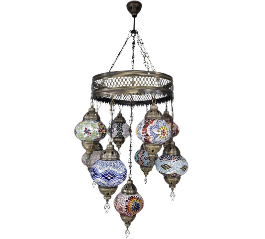 9-in-1 Turkish Mosaic Hanging Lamp – Round Shape
